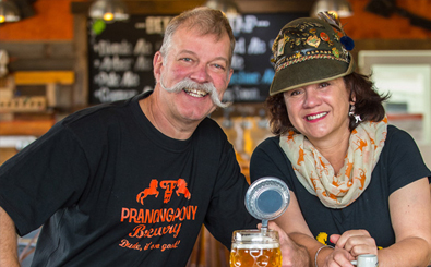 Husband and wife team Frank Samson and Corinna Steeb at Prancing Pony Brewery. Image credit: John Kruger